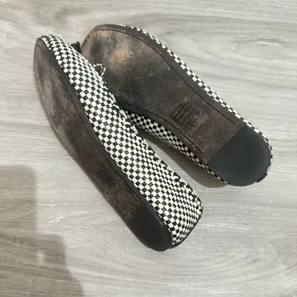 TORY BURCH Russell Black White Check Loafer Soft Leather Flats